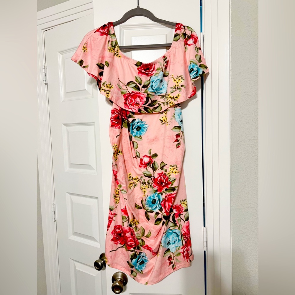 Pinkblush Pink Floral Maxi Dress with Red and Blue Blooms